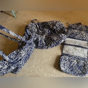 Vera Bradley 3pc set travel bags duffel weekender roll up organizer blue paisley